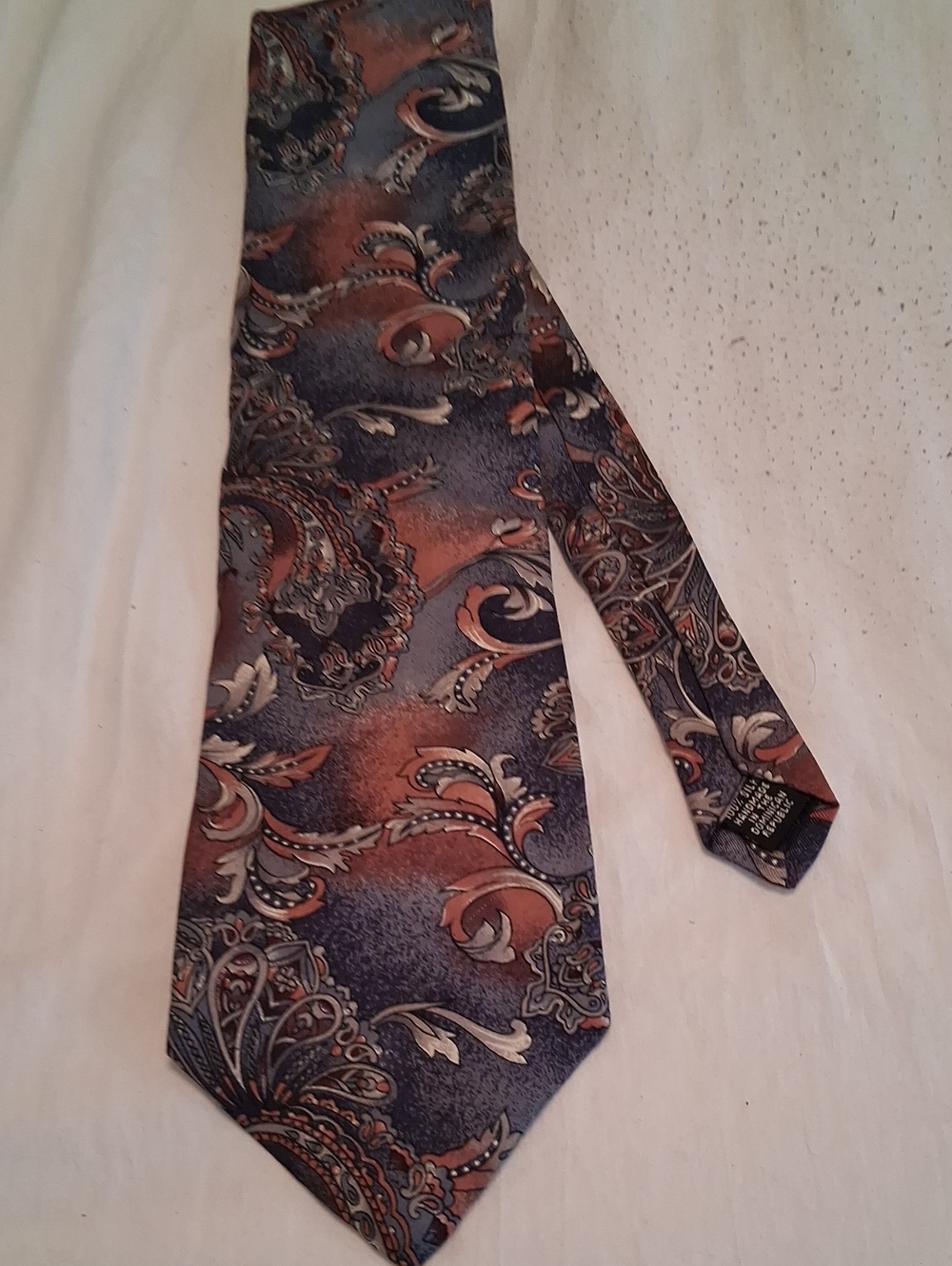 Vintage Stock Silk Paisley Men's Tie in Navy and Rust. Office, Party